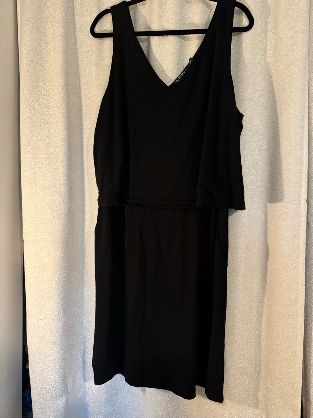 Black V-Neck Sleeveless Overlay Midi Dress with Pockets by Lauren Ralph Lauren
